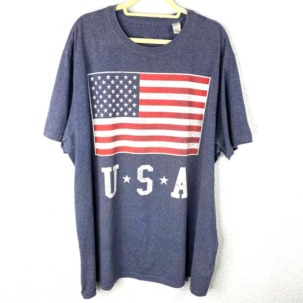 True Nation Graphic Tee 2XL Unisex  Blue Gray USA Flag Short Sleeve